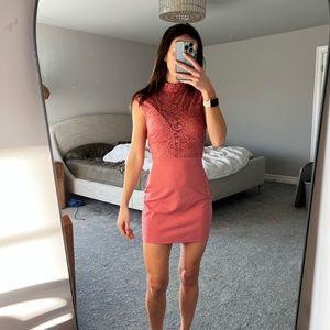 Windsor coral lace front open back mini dress